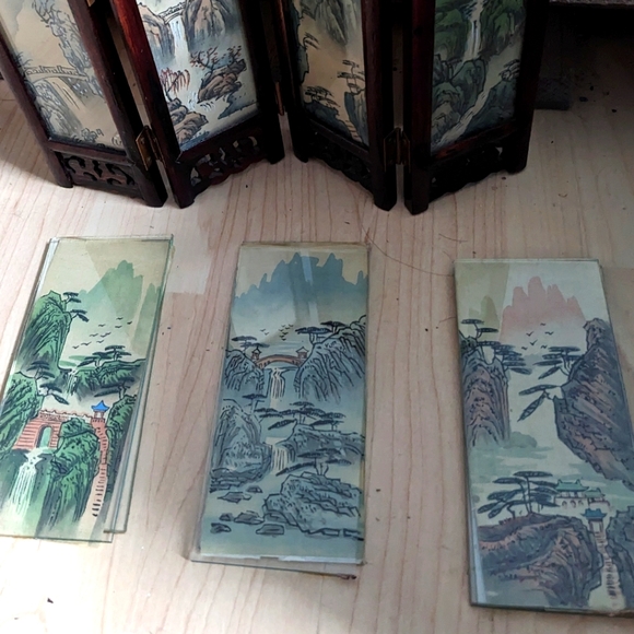 Antique Japanese 4-Panel Folding Screen. Hand Carved/Pained | + 3 extra Panels - Picture 11 of 12